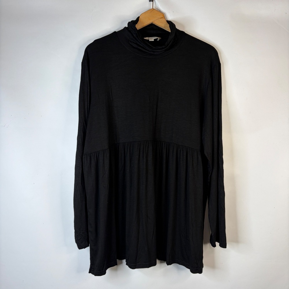 Suzanne Betro Tunic Top Women 3X Black Turtleneck Empire Waist Babydoll UB602381